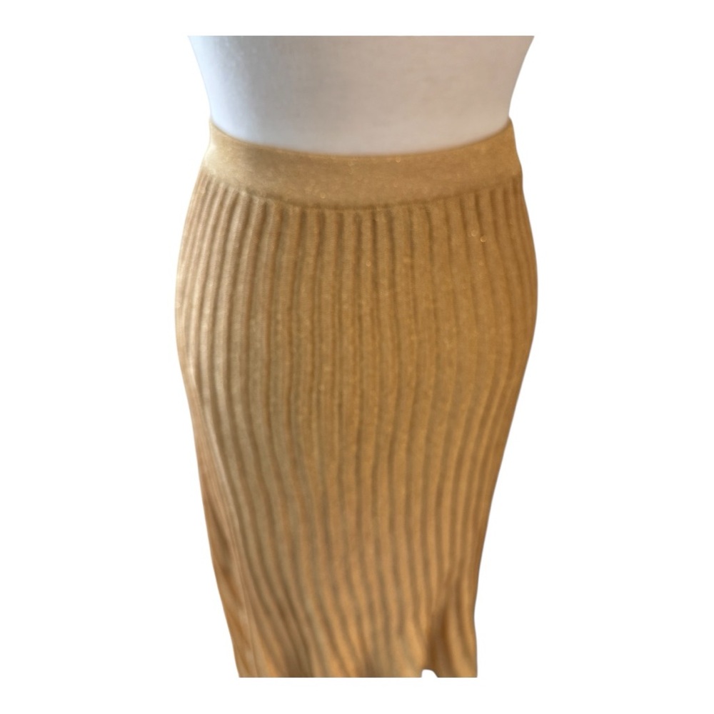 Sandro Paris Metallic Gold Pleated Midi Skirt Size 4‎ FR36 Shimmer Party Holiday - Picture 3 of 8